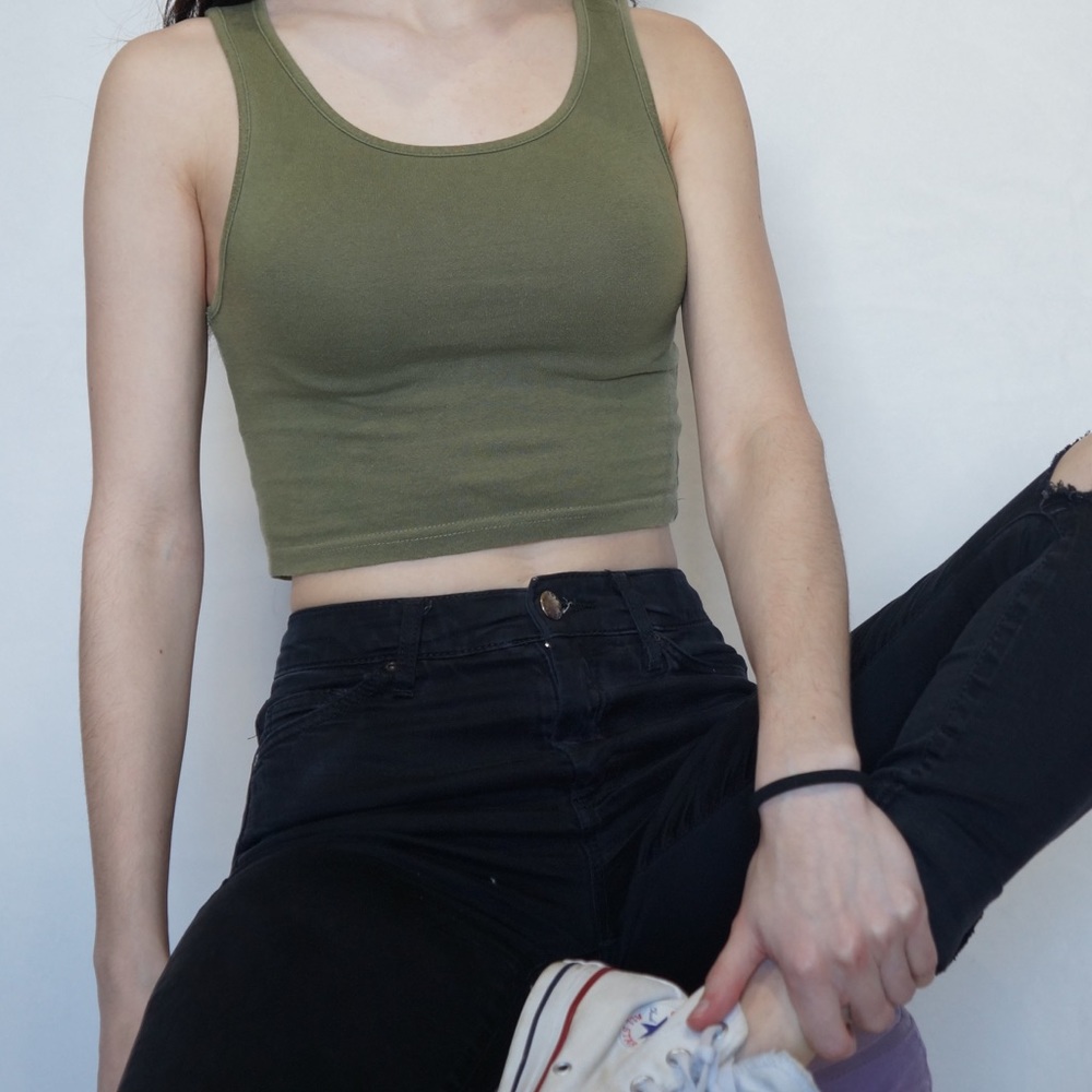 Tight fitted army green cropped top